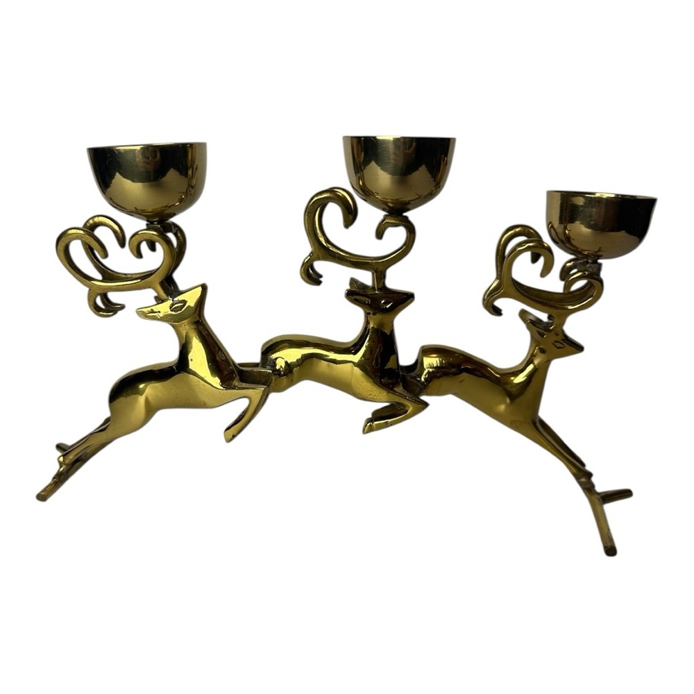 Vintage Brass Flying Reindeer Candle Holder
